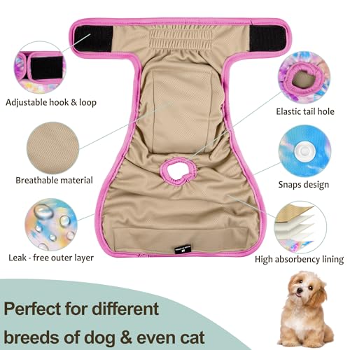 Image of Female Dog Diapers 5Pcs - Premium Reusable Diapers for Doggie in Heat - Highly Absorbent Dog Diapers Female for Pet Incontinence with Adjustable Snaps, Rainbow, XL