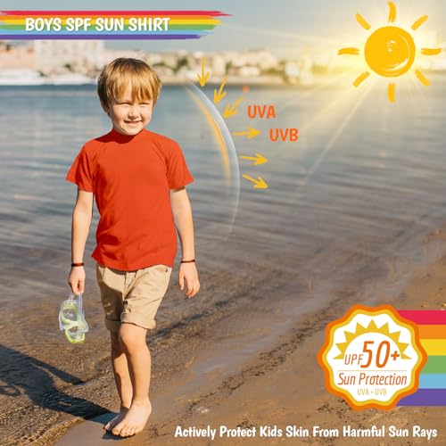 Image of Boy's UPF 50 Rash Guard Swim Shirts Short Sleeve Sun Protection SPF Fishing Surfing Water Beach Shirts Quick Dry