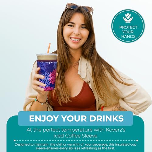 Image of Iced Coffee Sleeve, Insulated Neoprene Cup Sleeve, Fits a 32 Oz. Coffee Cup, Washable and Reusable, Iced Coffee Accessories, Large Seawater