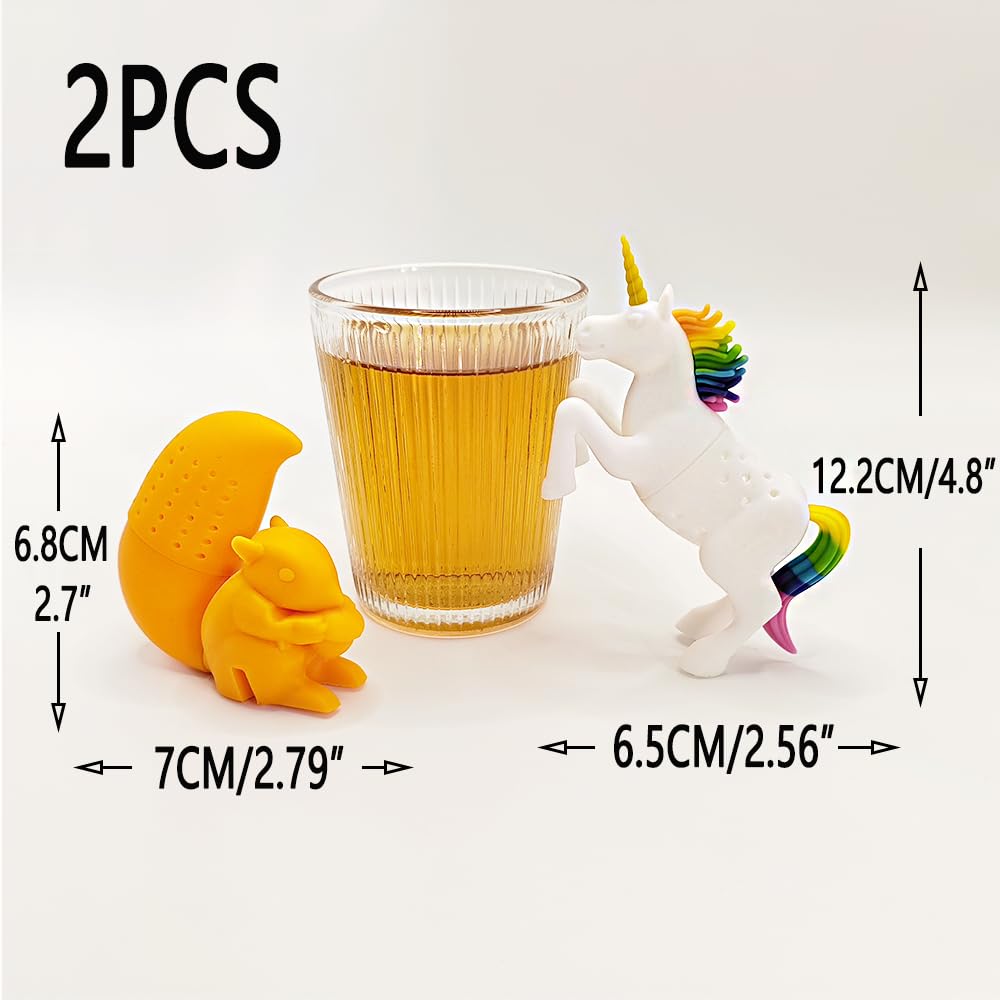 2pcs tea infuser, cute silicone tea infuser, loose tea leaf steeper, Creative design, easy to brew loose leaf tea, They are fun tea accessories for brewing tea(): Unicorn + Squirrel