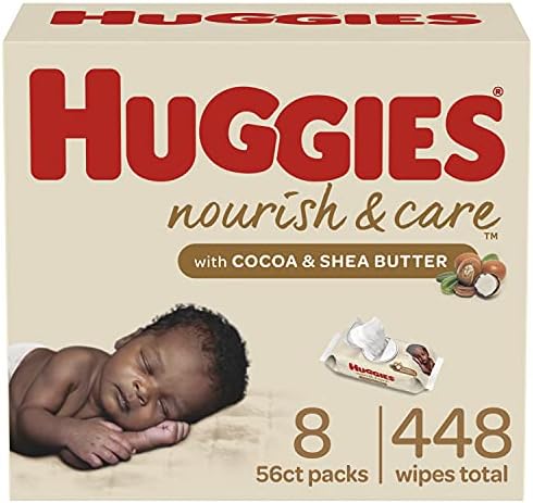 Huggies Nourish & Care Scented Baby Wipes, 8 Push Button Packs (448 Wipes Total)