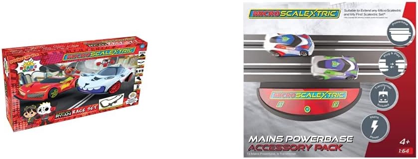 Micro Scalextric - Ryan’s World Race with Ryan World Tour - Amazon Exclusive & Micro G8043 Mains Powered Track Piece (UK) Track Accessory