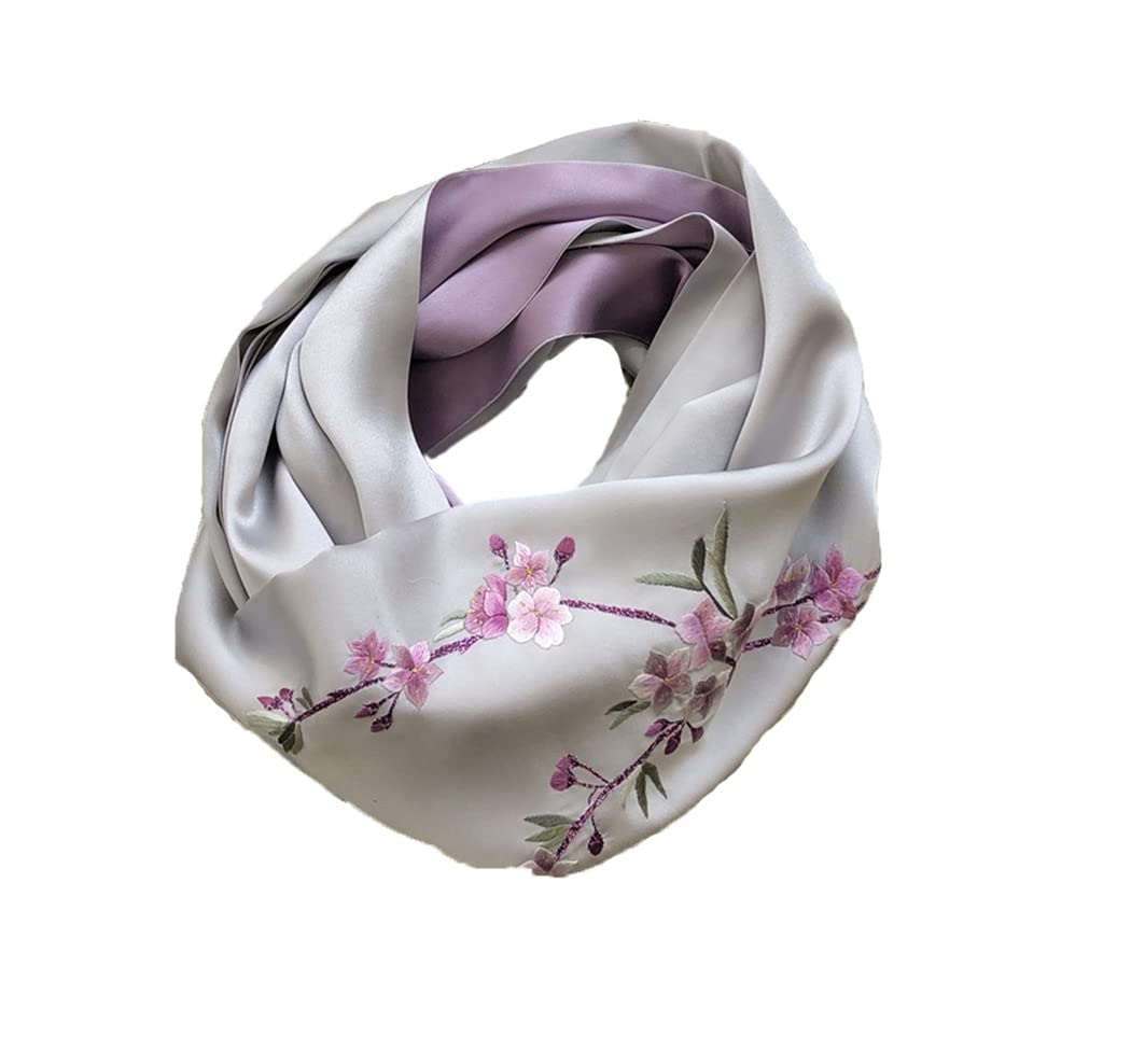 Kobiety haftowane prawdziwe jedwabne szale, szal damski opakowanie na prezent 100% jedwabny szal (kolor 6 175~35 cm)