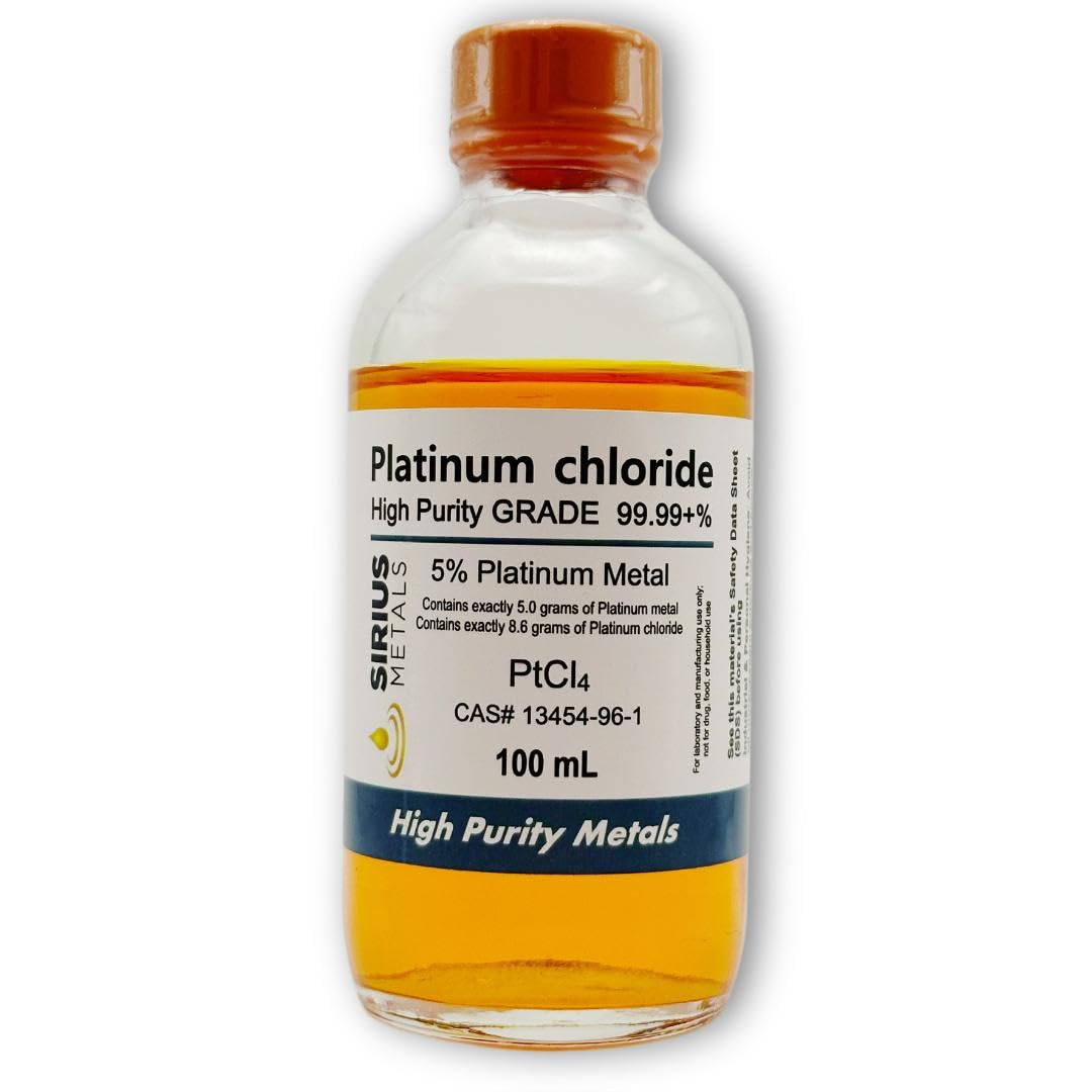 Platinum Chloride Solution - 8.635% (5.0% as 99.99%+ Pure Platinum Metal) - 100 mL in a Clear Glass Bottle