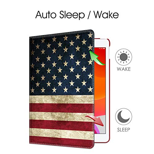 Image of Fintie Rotating Case for iPad 9th Generation (2021) / 8th Generation (2020) / 7th Gen (2019) 10.2 Inch - 360 Degree Rotating Stand Cover with Pencil Holder, Auto Wake Sleep, US Flag
