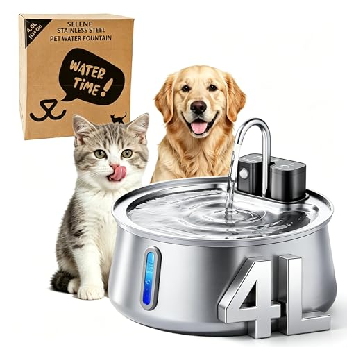 Selene Dog Water Fountain 4.0L/135oz Large Automatic Pet Water Dispenser with 4000mAh Battery (60-Day Runtime) 3 Working Modes & 25dB Ultra Quiet for Cats and Dogs