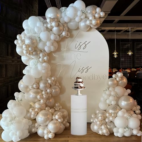 Kit Arco Globo Blanco Perla, 159 PCS Globo Beige Garland con Globos Perla Blanca Arena Blanca, Decoración de la Fiesta para Cumpleaños, Boda, Compromiso, Ducha de Novia, Baby Shower, Aniversario