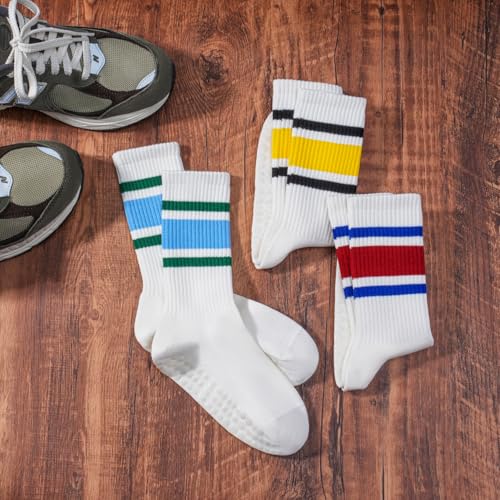 Image of Pilates Socks for Women Non Slip, Cotton Crew Grippy Yoga Socks with Grips for Maternity Hospital Workout, 3 Pairs