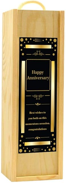 Personalised Wooden Champagne Box Engraved Gift Printed Black Gold Shadow Rustic Rope Handle Lid