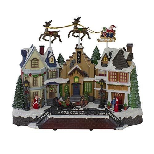 Northlight White And Brown LED Lighted And Animated Christmas Village With Flying Sleigh Decoration - 16