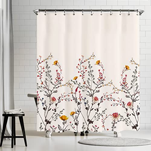 VEGA U Floral Shower Curtain for Bathroom, Colorful Wildflower Flowered Themed Bath Decor with Hooks, 72x72 Inch Cover