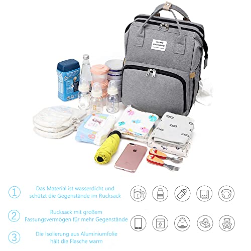 Baby Wickeltasche Rucksack,Diaper Backpack,Babytasche Reiserucksack mit Wickelauflage,Multifunktional Wasserabweisend Große Kapazität Wickelrucksack,Große Reiserucksack für Mama & Papa – Bild 5