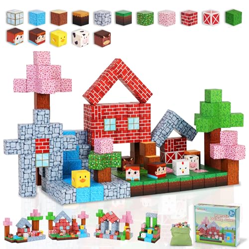 Gleamkid 111 PCS Bloques Magnéticos, Construye mi Mundo magnético, Bloques Magnéticos para Niños Pequeños Stem Sensory Outdoor Toys for 3+ Year Old Boys & Girls, Fidget Cubos Juguetes de Construcción