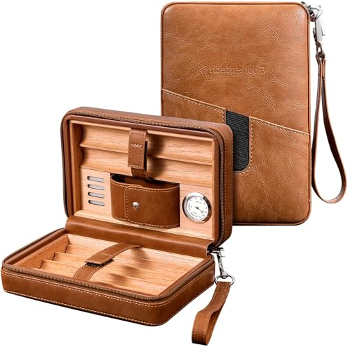 Leder-Zedernholzkoffer Reisebox mit Hygrometer Kapazität: 6 Stück Zugverstärker-Werkzeug Geschenke für Männer (Braun)