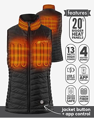 Venture Heat Women's Bluetooth Heated Vest With Battery Pack Included - App Control Insulated Puffer 7.4V (M, Black) #TOP2