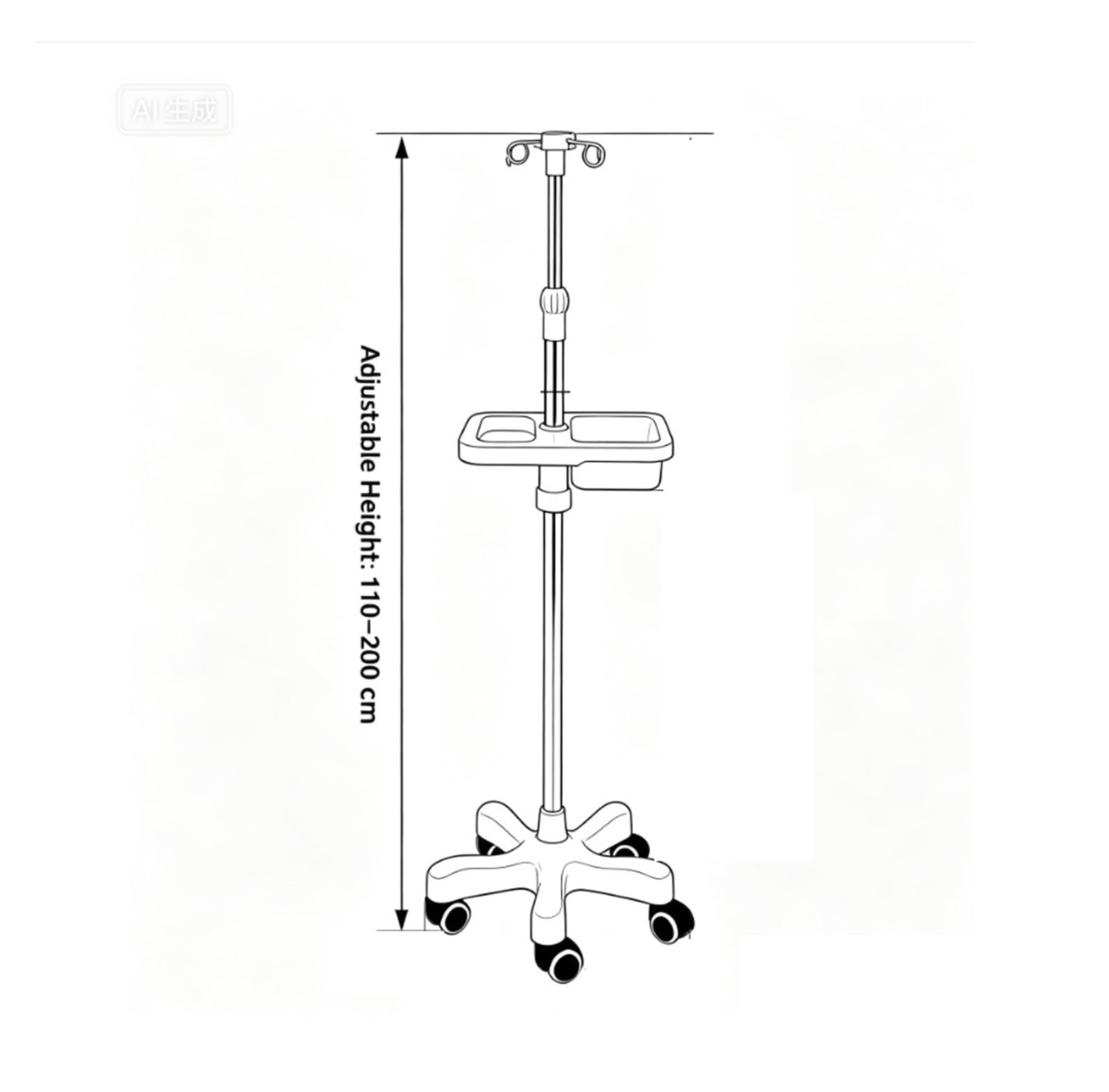 Altura ajustable de poste de soporte intravenoso portátil médico Soporte para suero