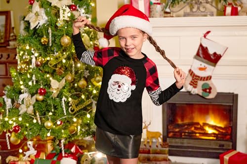 Image of BesserBay Girls Christmas Raglan Shirt Casual Leopard Stripe Patchwork Tunic Top 4-14 Years