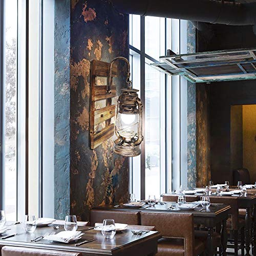 BYX Vintage Wandlamp Industriële Hanglamp Glazen Lampenkap Houten Retro E27 Lantaarn Lamp Binnen Kerosine Wandlamp… - Afbeelding 5