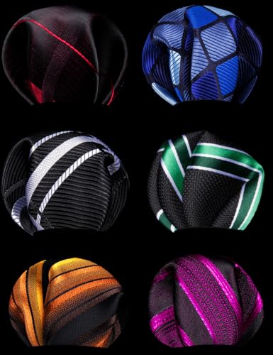 Image of Barry.Wang 6 PCS Men Ties Set Silk Business Fashion Woven Necktie Handkerchief Cufflinks Paisley Stripe Wedding Party