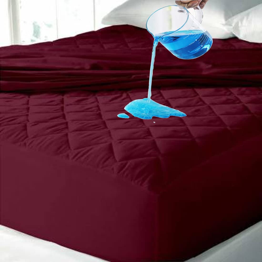 babylee waterproof queen size 72x60 inch cotton quilted mattress protector breathable hypoallergenic noiseless ultra soft elastic fitted bed protector mattress/bed cover (wine, queen (72 * 60"))
