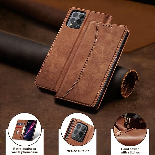 Image of Jasonyu Flip Wallet Case for T-Mobile Revvl 6 Pro /6X Pro 5G,Brown