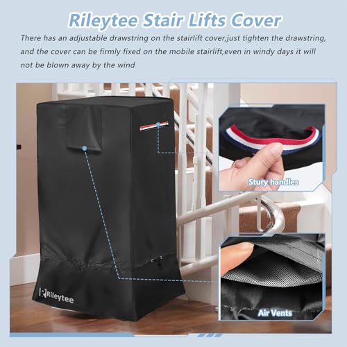 Rileytee Stair Lifts Cover,Outdoor Indoor Heavy Duty 600D Waterproof Dustproof Stair Climbing Wheelchair Protective Cover for Electric Mobile Stairlift