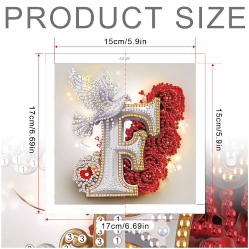 Image of AiYuanzsh 5D Diamond Art Kits for Adults Letter F, Floral Rose & Dove Themed Crystal Rhinestones Diamond Painting, DIY Luxury Initial Diamond Art for Romantic Wall Decor 17x17cm
