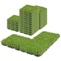 GROWNEER 1.57" H Interlocking Artificial Grass Tiles, 12" x 12" 9 Pcs Fake Grass Deck Turf Tiles with Upgrade Interlocking System Self-draining for Pet Indoor/Outdoor, Backyard, Patio
