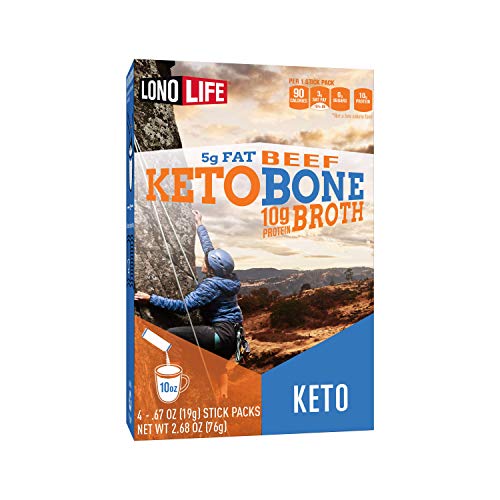 Image of LonoLife Keto Beef Bone Broth Powder Mix | Grass-Fed, 10g Protein | Collagen-Rich, Keto & Paleo Friendly | Natural Ingredients | 4 Portable Stick Pack Servings