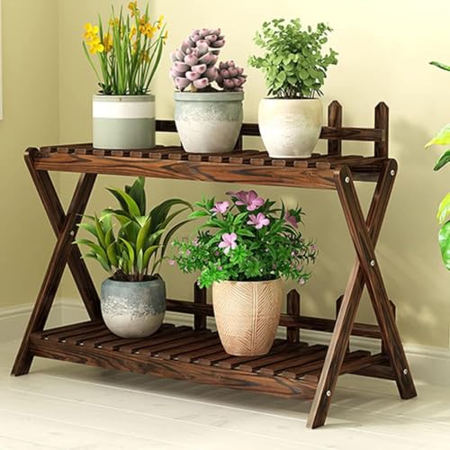 NICROSE フラワースタンド フラワーラック 多肉植物ラック 天然木製 花台 植物棚 置き台 観葉植物ラック 盆栽スタンド 防錆防腐 フラワーポットホルダー スタイリッシュ 屋外室内 組み立て簡単 取り付けツール付き (70*30*64CM,ブラウン(