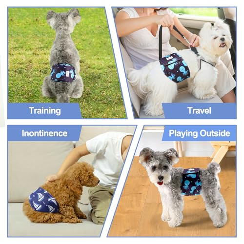 Image of Reusable Dog Diapers Male 3Pcs, Premium Washable Belly Bands for Male Dog XLarge, High Absorbing Male Dog Wraps for Doggie Puppy in Incontinence, Excitable Urination and Training(Seafloor,XL)