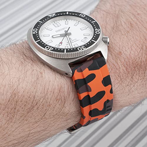 Image of StrapHabit Quick Release Rubber Watch Strap Band FKM 20mm 22mm 24mm (Orange Camo, 22mm)