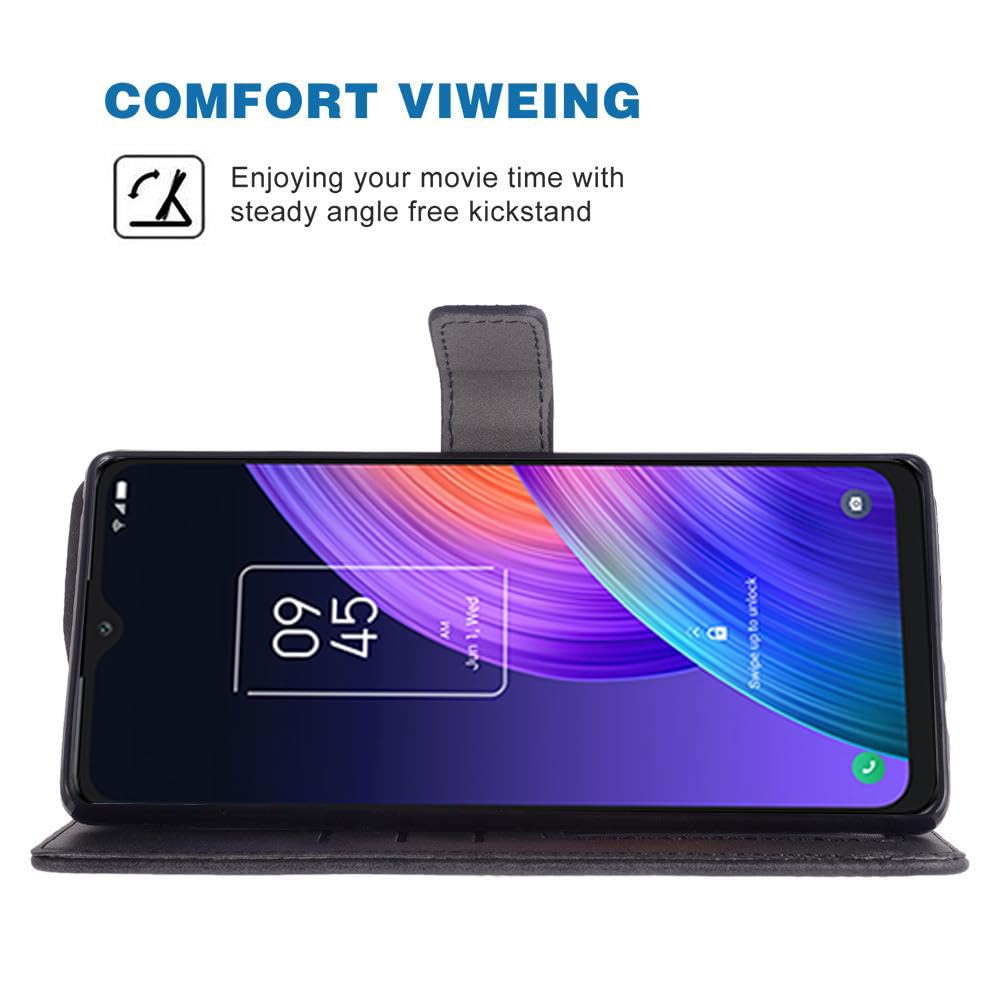Furiet Compatible with TCL 30 XL T701DL Wallet Case Leather Flip Cover Folio Purse Credit ID Card Holder PU Leather Stand Full Body Cell Phone Cases for 30XL 2022 4G 5G T671G Women Men Black