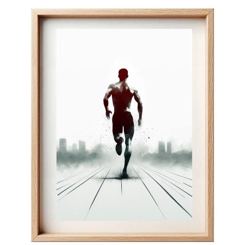 Les Creas de Papa Minimalist poster of a man running on a running track – Watercolor style | Modern wall decor for living room, bedroom, and office