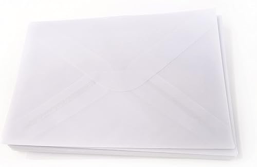 yueton 30 sobres de papel translúcido de vitela, sobres de invitación con solapa en V, 6.89 x 4.92 pulgadas, para bodas, fiestas de cumpleaños,