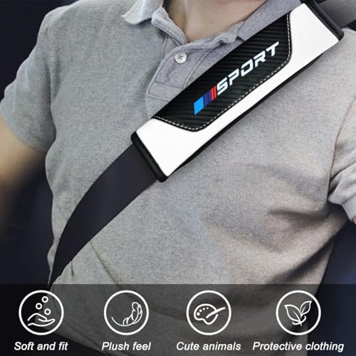 Car Seat Belt Cover, 2PCS Carbon Fiber Sport Seatbelt Shoulder Strap Cushion Pad, Comfortable Driving Automotive Interior Harness Protector, Compatible with Most Vehicle (White) - Image 5