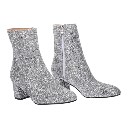 GALPADA Botines De Tacón Para Mujer Brillantes Con Lentejuelas Punta Puntiaguda Para Invierno