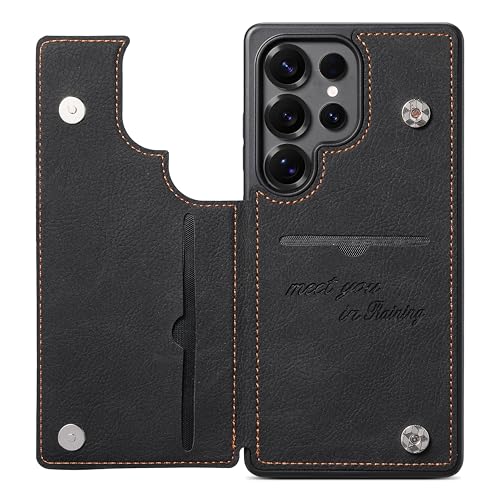 Image of Cubix Wallet Series Back Cover Case for Samsung Galaxy S25 Ultra | PU Leather Card Holder Flip Cover | 2 Card Slots | Slim TPU Shockproof Design | Camera Protection (Black)