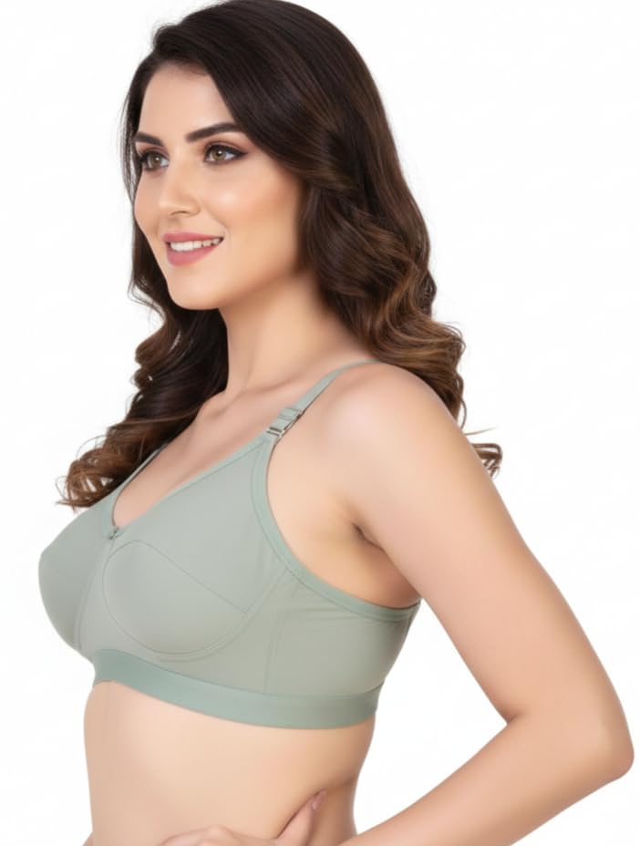 Image of Pack of 2 Women's Pure Cotton Non-Padded Wire-Free Everyday Bra | Full Coverage Seamed Cups with Wide Adjustable Straps | Everyday Comfort