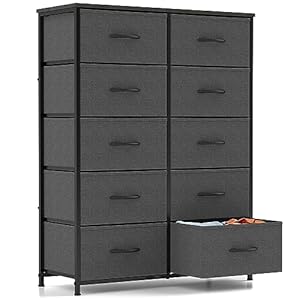 Dresser, Dresser for Bedroom Tall Drawer Dresser Organizer Storage Drawers Fabric Storage Tower with 10 Drawers, Chest of Drawers with Fabric Bin, Steel Frame, Wood Top for Bedroom, Closet, Entryway