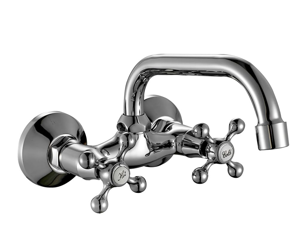 AQG Athos Wall Tap for Sink - Bimando Classic Vintage Kitchen - Elegant Design and Superior Functionality - Bright Chrome