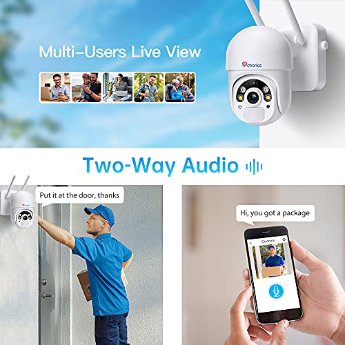 Outdoor Security Camera Battery Powered, Ctronics WiFi Wireless Security Camera Pan/Tilt with Color Night Vision, PIR and Radar Dual Detection, 2-Way Audio for Home Surveillance System - Thumbnail 6