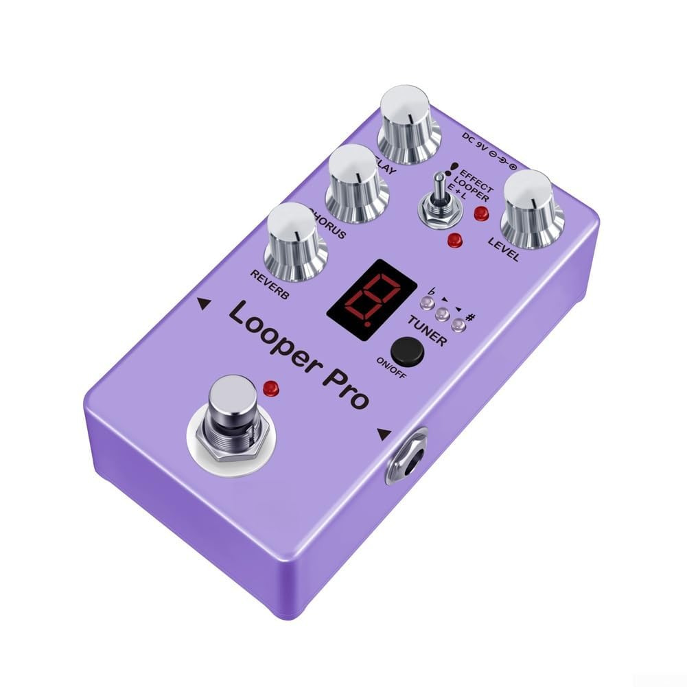 Rowin Looper Pro - Pedale effetto per chitarra con ritardo Looper 45s, accordatore riverbero ritardo ritardo coro, 3 modalità, processore multi-effetto in lega di zinco, viola