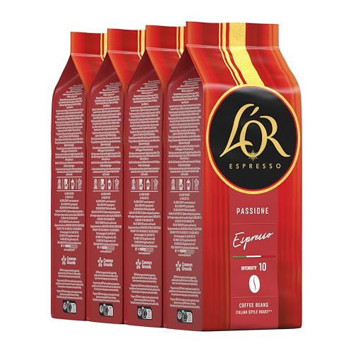 L'OR, 1,8kg Café en Grains Passione Espresso, Arabica & Robusta, Intensité 10, 4x450g