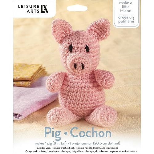 Image of LEISURE ARTS Little Crochet Friend Animals Crochet Kit, Pig, 8 inch, Complete Kit, Learn to Animal Starter Kit for All Ages, Includes Instructions, DIY Amigurumi Kits