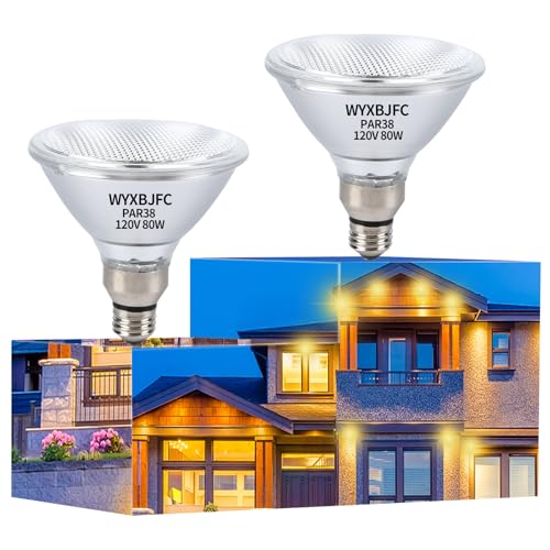 WYXBJFC Par38 Outdoor Flood Light Bulb 2 Pack Halogen Flood Light Bulbs 80W Dimmable Flood Light Bulbs with E26 Base 2800K Warm White Floodlight Bulbs Outdoor and Indoor
