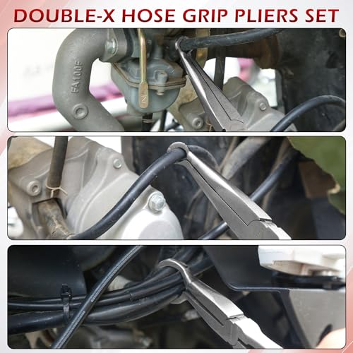 Image of TOOLEAGUE 3Pcs Extra Long Hose Gripper Pliers Set, 11 inch Long Reach Pliers,5 /16-Inch, 1 /2-Inch, 3 /4-Inch Dia,O-shape Tip Craft Repairing Tool,Offset Spark Plug Boot Removal Tool