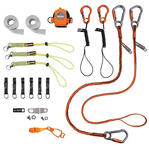 Image of Tool Tethering Kit for Concrete Finisher, Includes Tool Lanyards and Attachments for Power Grinders and Trowels, Ergodyne Squids 3184