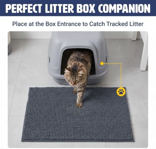 Muddy Mat® | Cat Litter Mat 19"x30", Litter Trapping Mat, Super Absorbent Scatter Control, Soft on Paws, Slip Resistant Washable Kitty Litter Mat, Traps Litter, Protects Floors, Charcoal - 2