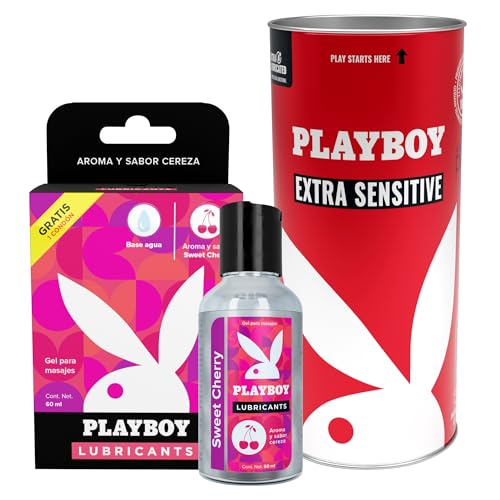 Playboy - Kit Seductive - Lubricante Cherry 60ml + Lata 24 Condones Texturizados